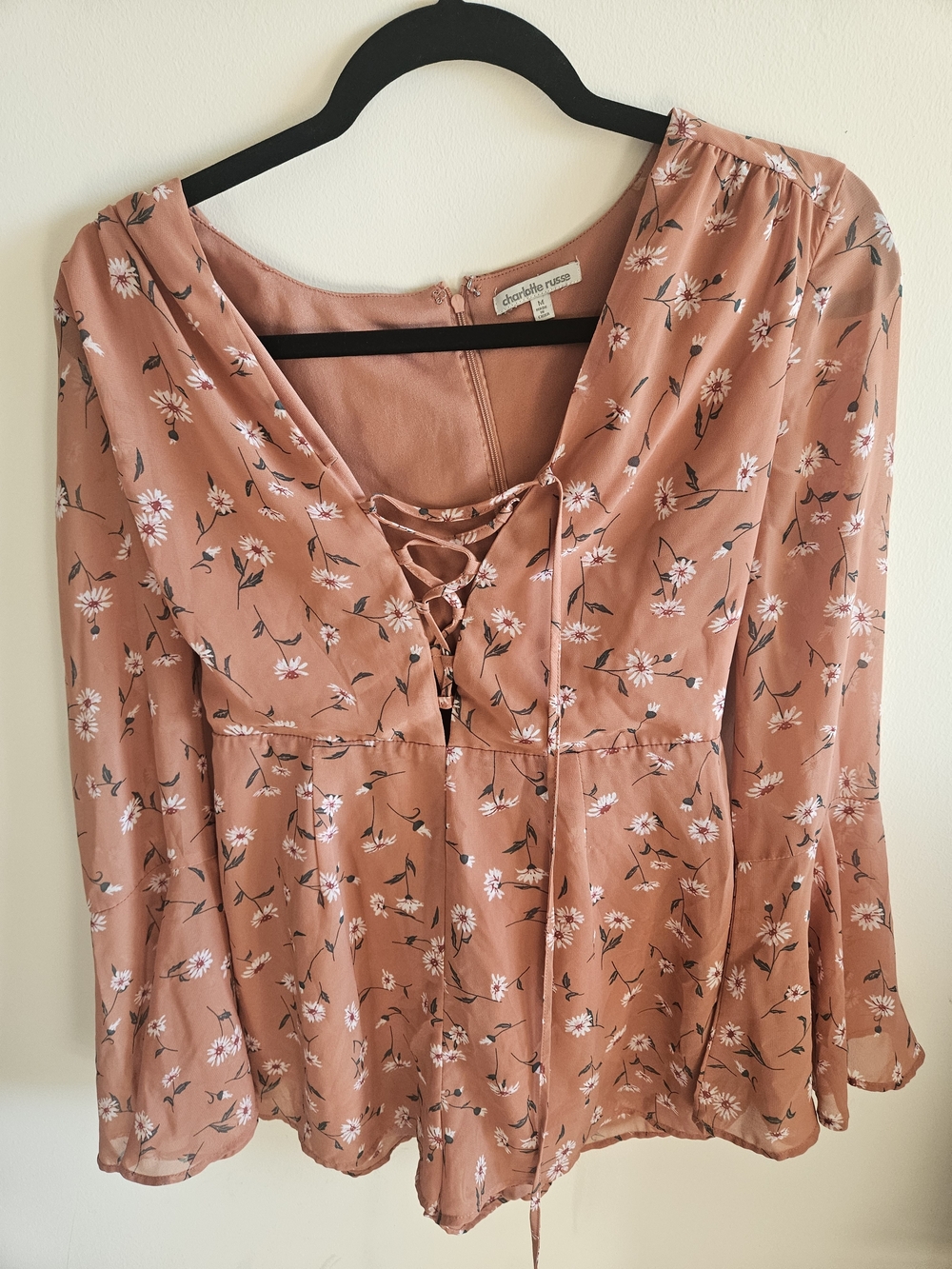 Charlotte Russe Dusty Rose Floral Lace-Up Romper
